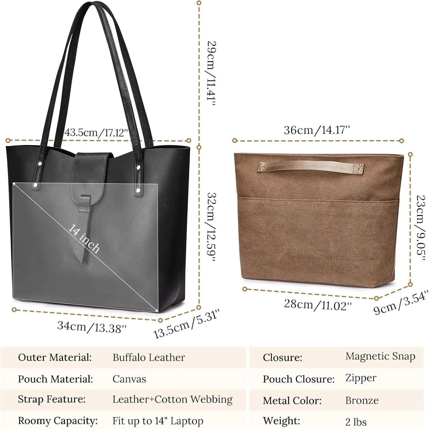 S-ZONE Genuine Leather Tote Bag for Women with Purse Organizer Large Shoulder Handbags Work