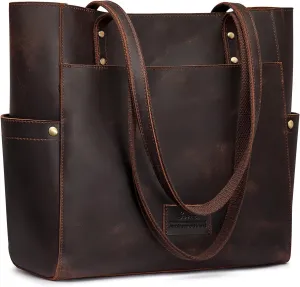 S-ZONE Genuine Leather Tote Bag Large Shoulder Purse Work Vintage Handbag for Women