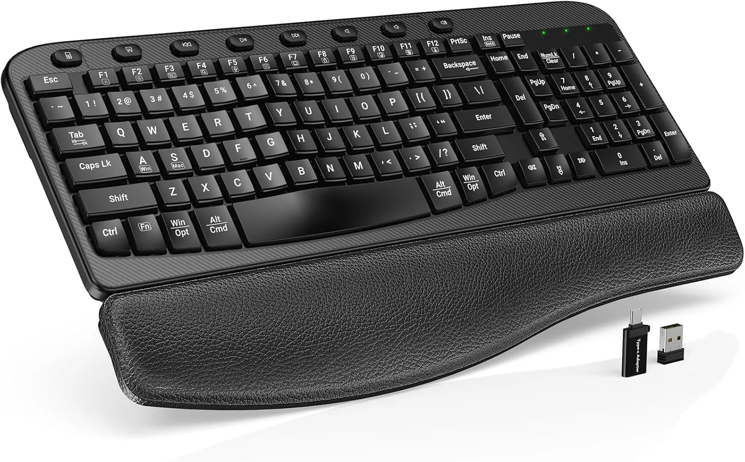 SABLUTE Wireless Keyboard, 2.4GHz USB Computer Key Board with Cushioned Wrist Rest, Ergonomic Wave Keyboards for Windows, Mac, Chrome, PC, Laptop, Black Full Size - Teclado Inalámbrico