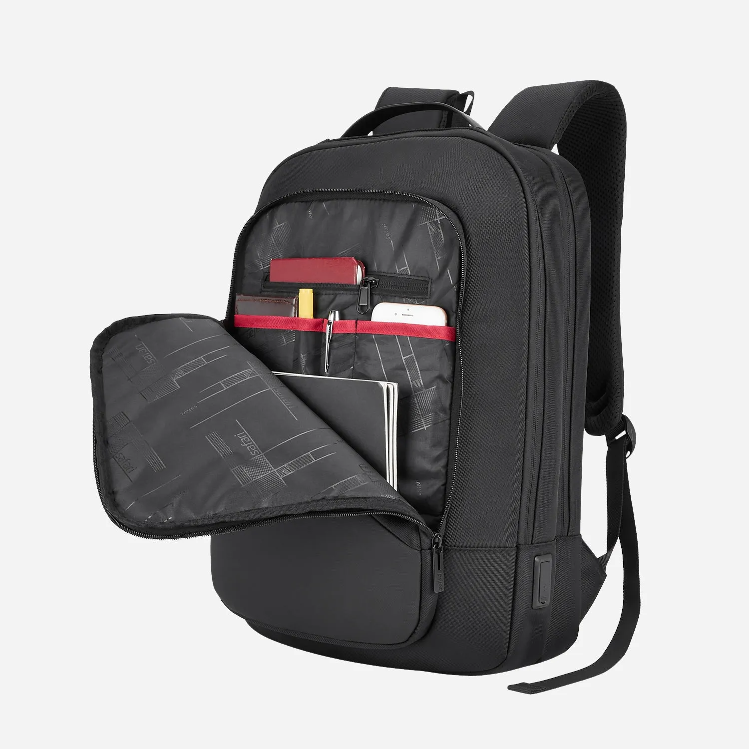 Safari Sage 19L Black Formal Backpack with USB Port, Premium Fabric, Multiple Handles and Sunglass Loop