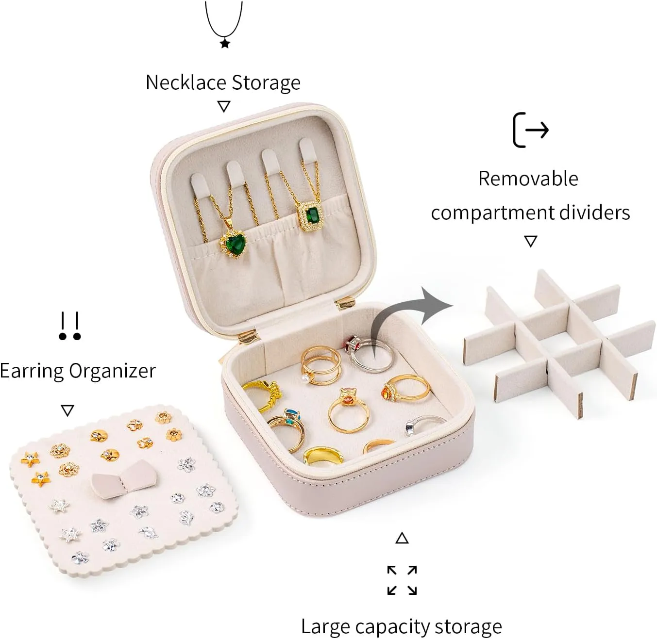 SANQIANWAN Small Travel Jewelry Case for Women Mini Jewelry Box with Mirror Jewelry Storage Holder Organizer Gift for Girls (Apricot)