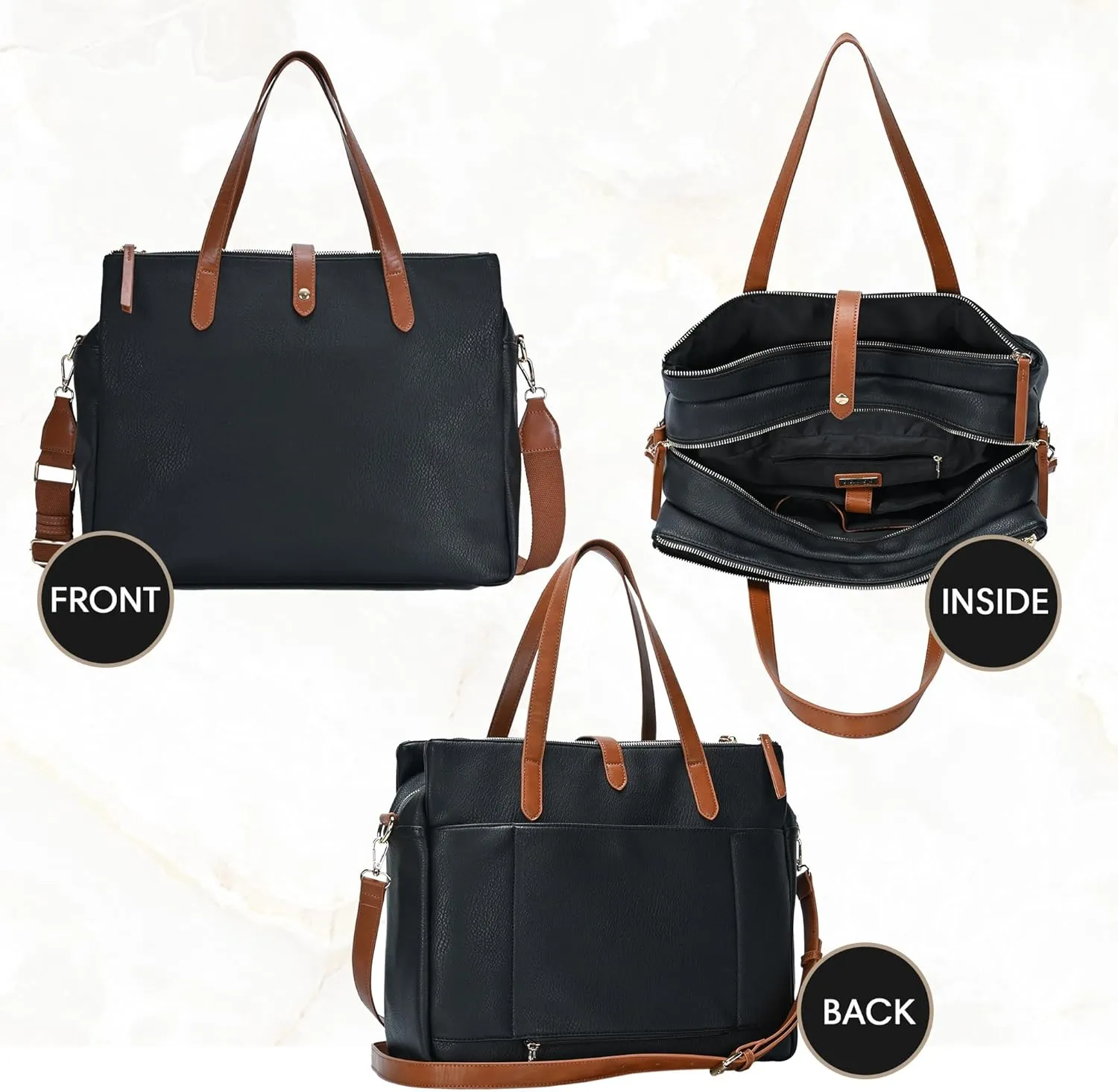 Sasha   Sofi Heather Tote | Triple Compartment Tote Bag for Women | Vegan Leather bag with crossbody strap |