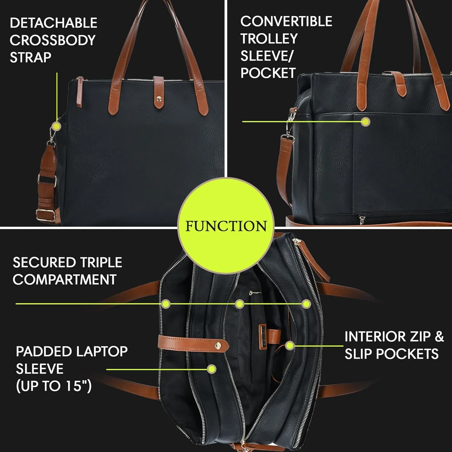 Sasha   Sofi Heather Tote | Triple Compartment Tote Bag for Women | Vegan Leather bag with crossbody strap |