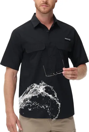 Satankud Fishing Shirts for Men Short Sleeve Sun Protection Cooling Hiking Shirt for Travel Safari Camping Work