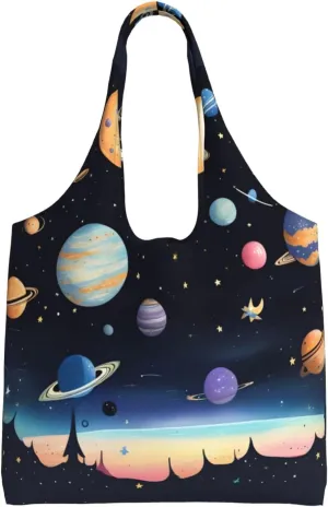 Saturn Jupiter Earth Single Shoulder Commuter Canvas Tote - Practical and spacious shopping bag for everyday use