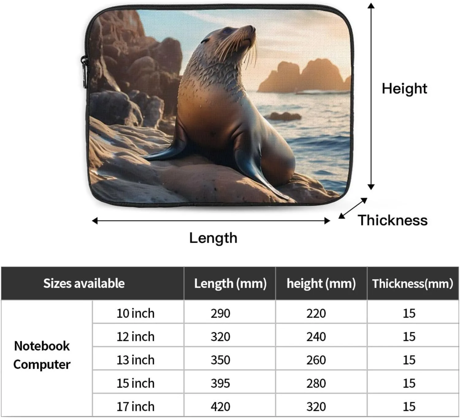 Sea Lion on The Rocks Pattern Shockproof Portable Laptop 15 inch Sleeve Bag for Men and Women - Ideal for Business Travel, School, and Daily Use