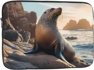Sea Lion on The Rocks Pattern Shockproof Portable Laptop 15 inch Sleeve Bag for Men and Women - Ideal for Business Travel, School, and Daily Use