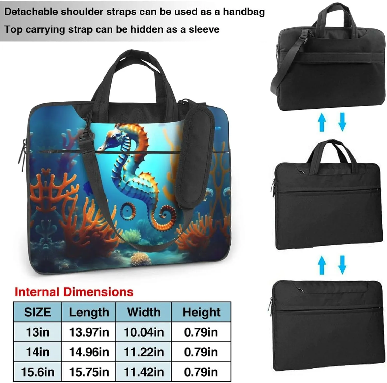 Seabed coral seahorse Pattern Laptop Bag - with Soft Interior, Multiple Pockets - Ideal for Men, Travel and Business