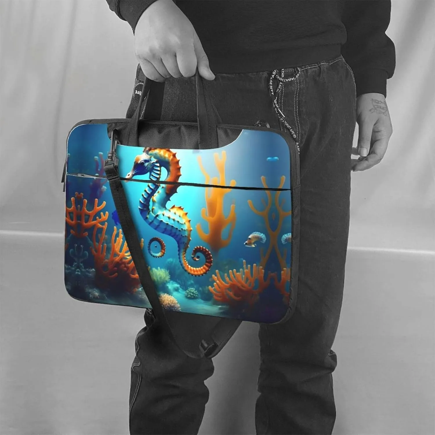 Seabed coral seahorse Pattern Laptop Bag - with Soft Interior, Multiple Pockets - Ideal for Men, Travel and Business
