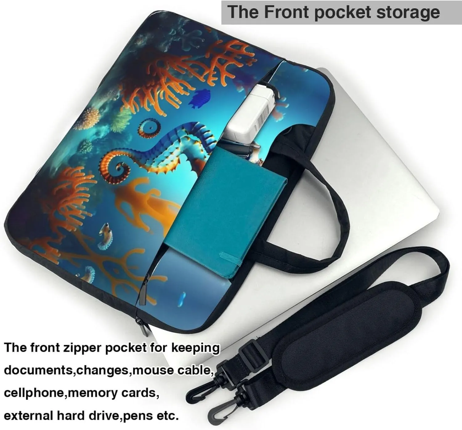 Seabed coral seahorse Pattern Laptop Bag - with Soft Interior, Multiple Pockets - Ideal for Men, Travel and Business