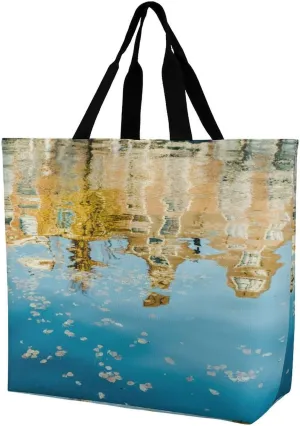 Seawater Reflection Tote Bag for Women, Large Capacity Shoulder Bag, Lightweight Utility Grocery Handbag for Shopping, Fashion Leisure Travel Beach Bag Tote Purse for Work Gym