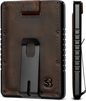 SERMAN BRANDS Slim RFID Blocking Wallet with Money Clip - Metal Minimalist Front Pocket Wallet - Thin and Compact – Full Grain Leather Card Holder for Men