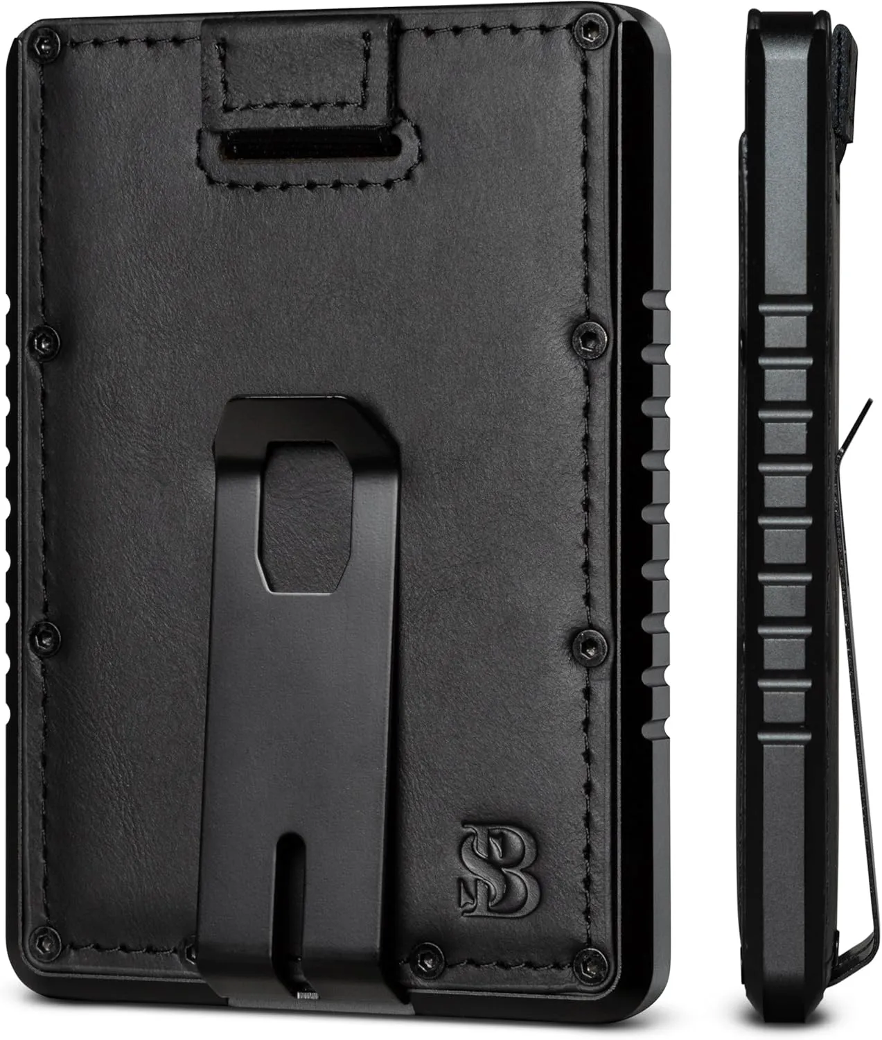 SERMAN BRANDS Slim RFID Blocking Wallet with Money Clip - Metal Minimalist Front Pocket Wallet - Thin and Compact – Full Grain Leather Card Holder for Men