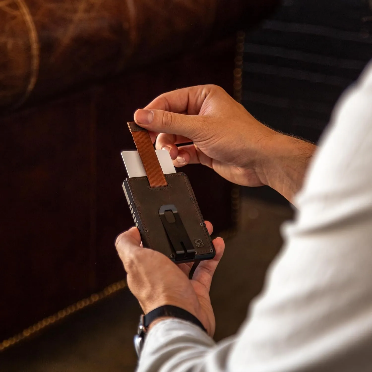 SERMAN BRANDS Slim RFID Blocking Wallet with Money Clip - Metal Minimalist Front Pocket Wallet - Thin and Compact – Full Grain Leather Card Holder for Men