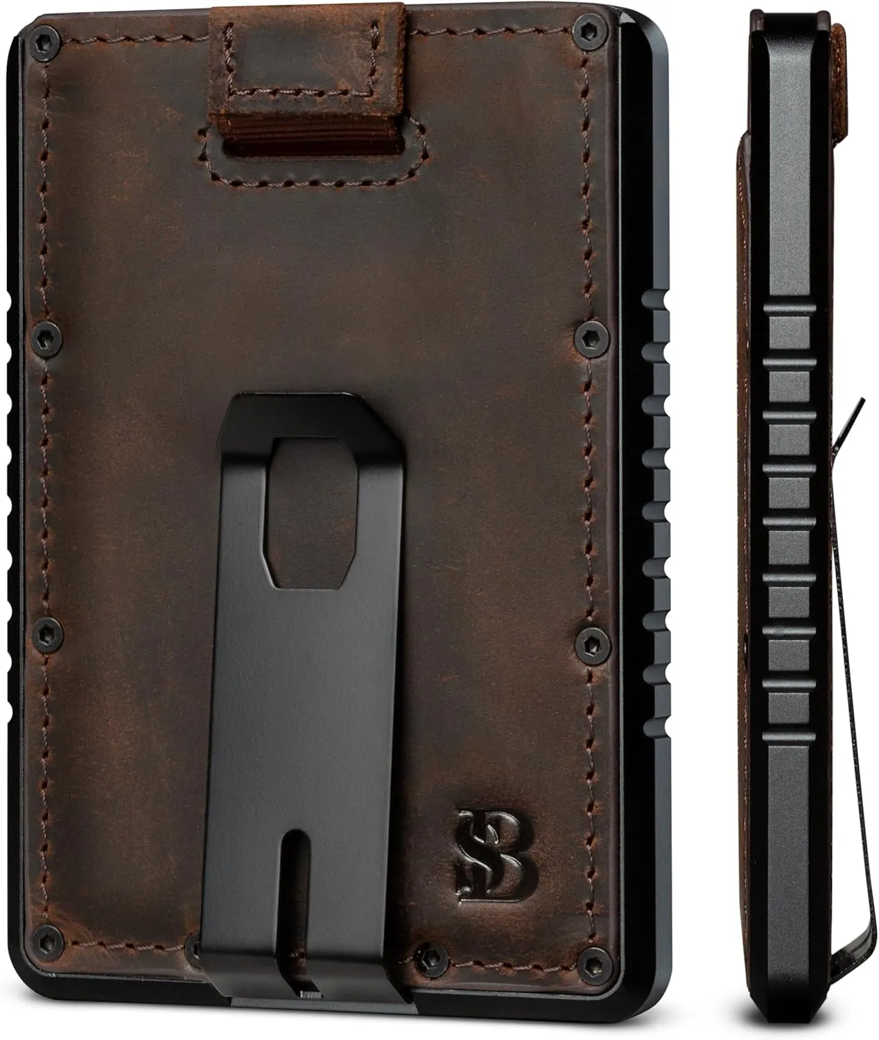 SERMAN BRANDS Slim RFID Blocking Wallet with Money Clip - Metal Minimalist Front Pocket Wallet - Thin and Compact – Full Grain Leather Card Holder for Men