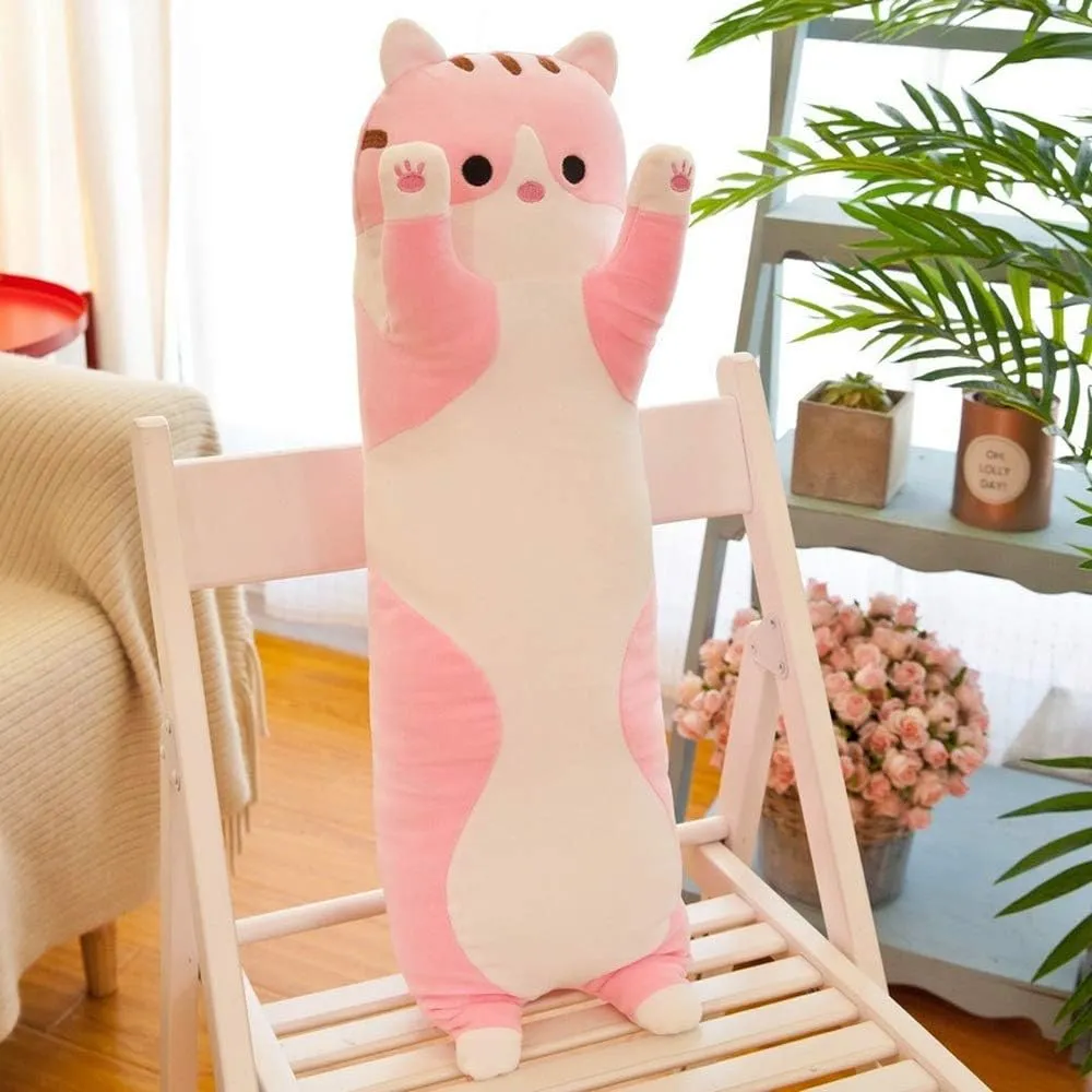 shangman Lovely Plush Cat Doll Cute Cartoon Soft Stuffed Kitten Pillow Long Throw Sleeping Pillow Doll Toy Gift for Kids Girlfriend Multiple Size (Pink,150cm/59in)