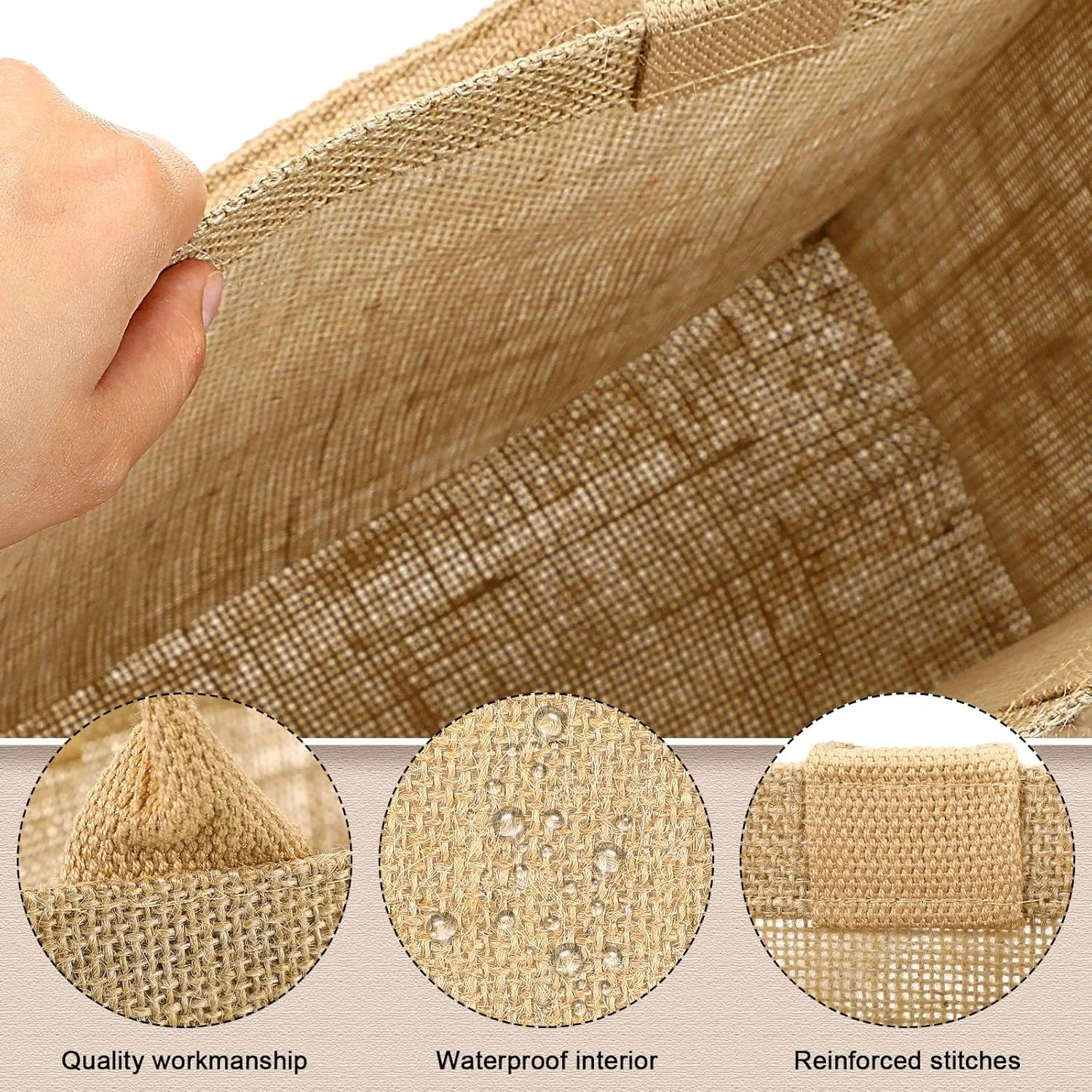 Shappy Burlap Tote Bags with Handles, Jute Grocery Bags with Laminated Interior for Wedding, 15.8 x 11.8 x 5.9