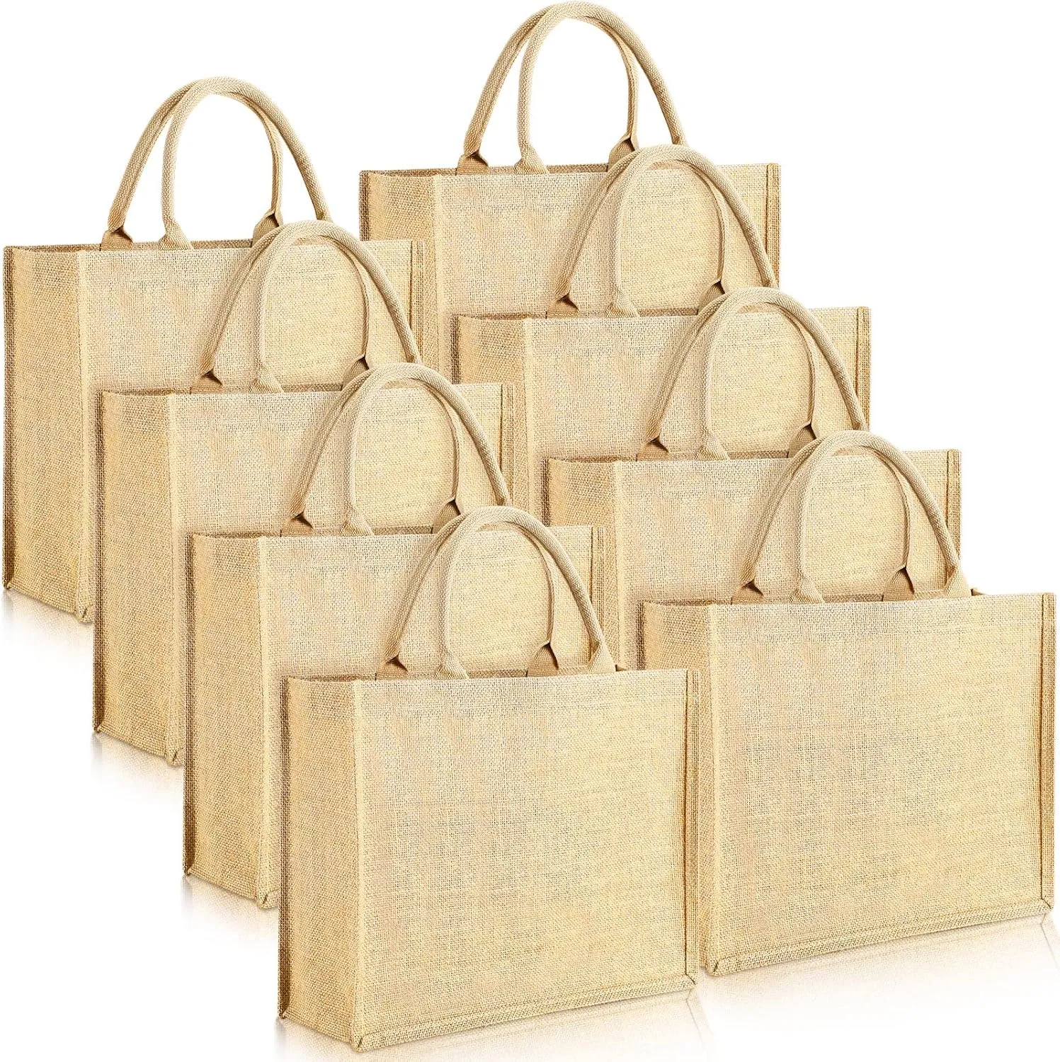 Shappy Burlap Tote Bags with Handles, Jute Grocery Bags with Laminated Interior for Wedding, 15.8 x 11.8 x 5.9