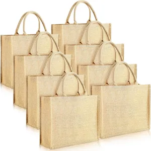 Shappy Burlap Tote Bags with Handles, Jute Grocery Bags with Laminated Interior for Wedding, 15.8 x 11.8 x 5.9