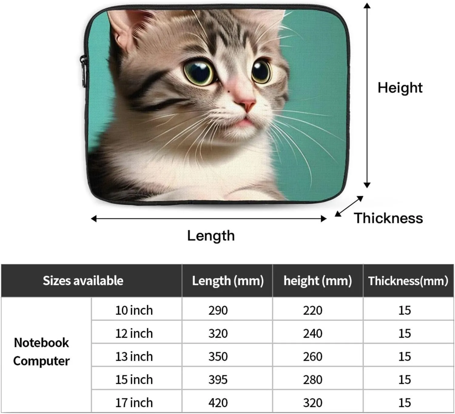 Shockproof Portable Laptop Sleeve Bag 12 inch - for Trip, Travel, Office, Daily Use - for Men and Women A curious cat Prints