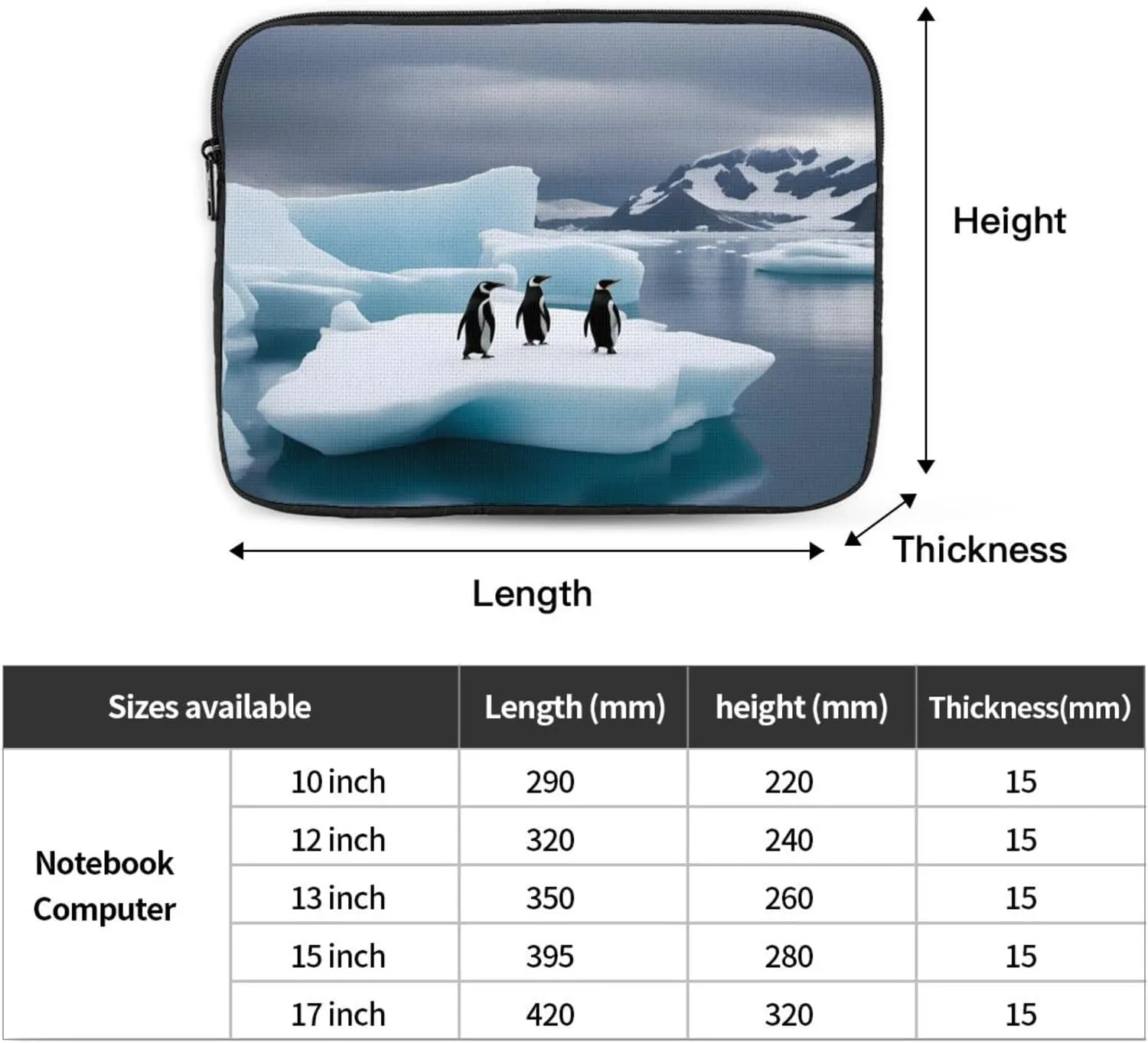 Shockproof Portable Laptop Sleeve Bag 13 inch - for Men and Women Business Travel, School, and Office Use Penguins On The Iceberg Pattern
