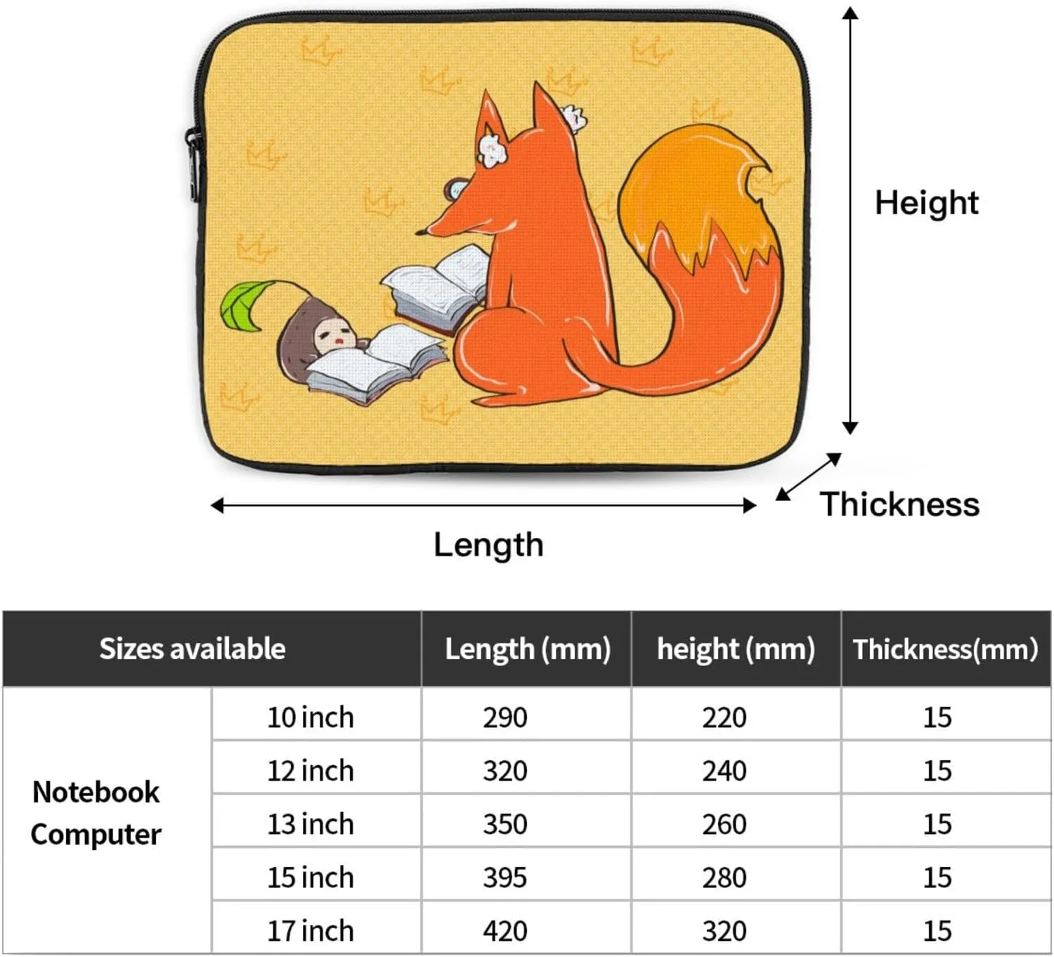 Shockproof Portable Laptop Sleeve Bag 15 inch - for Trip, Travel, Office, Daily Use - for Men and Women Sunflower seeds and foxes Pattern