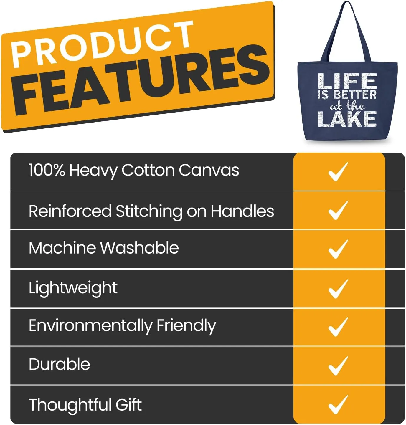 shop4ever Life is Better at the Lake Heavy Canvas Tote with Zipper Sayings Reusable Shopping Bag Zip