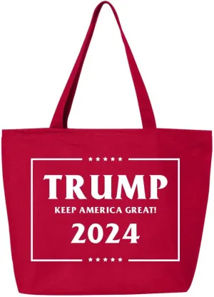 shop4ever Trump Keep America Great 2024 45th US President Heavy Canvas Tote with Zipper Reusable Shopping Bag