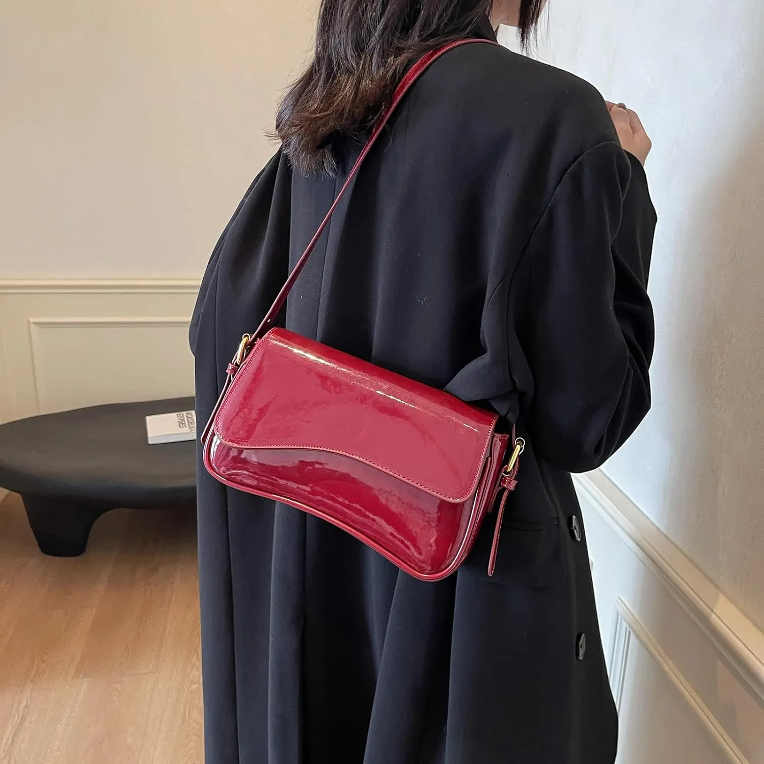 Shoulder Bag for women Y2K Crossbody Vegan Leather Purse Straps Retro Clutch Hobo Hadbags with 2 Removable