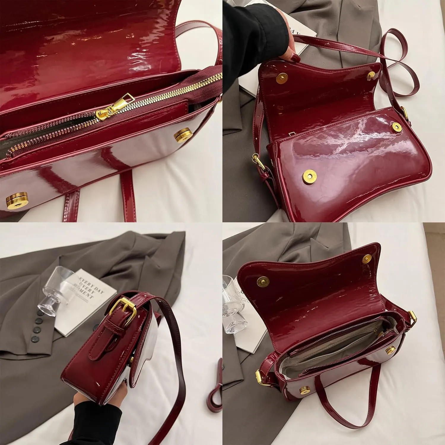 Shoulder Bag for women Y2K Crossbody Vegan Leather Purse Straps Retro Clutch Hobo Hadbags with 2 Removable