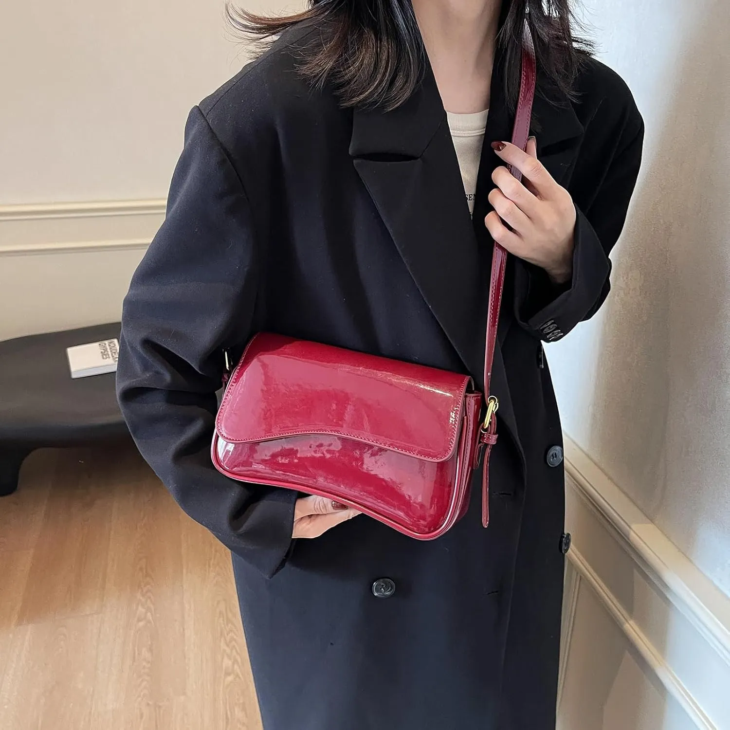 Shoulder Bag for women Y2K Crossbody Vegan Leather Purse Straps Retro Clutch Hobo Hadbags with 2 Removable