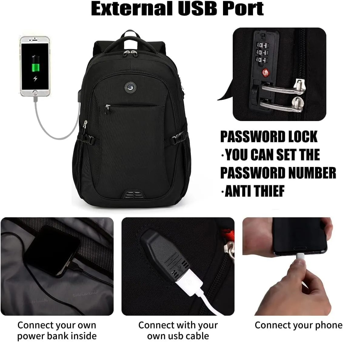SHRRADOO Anti Theft Laptop Backpack Travel Backpacks with usb Charging Port for Women Men College Backpack Computer Bag Fits 17 Inch Laptop,Grey