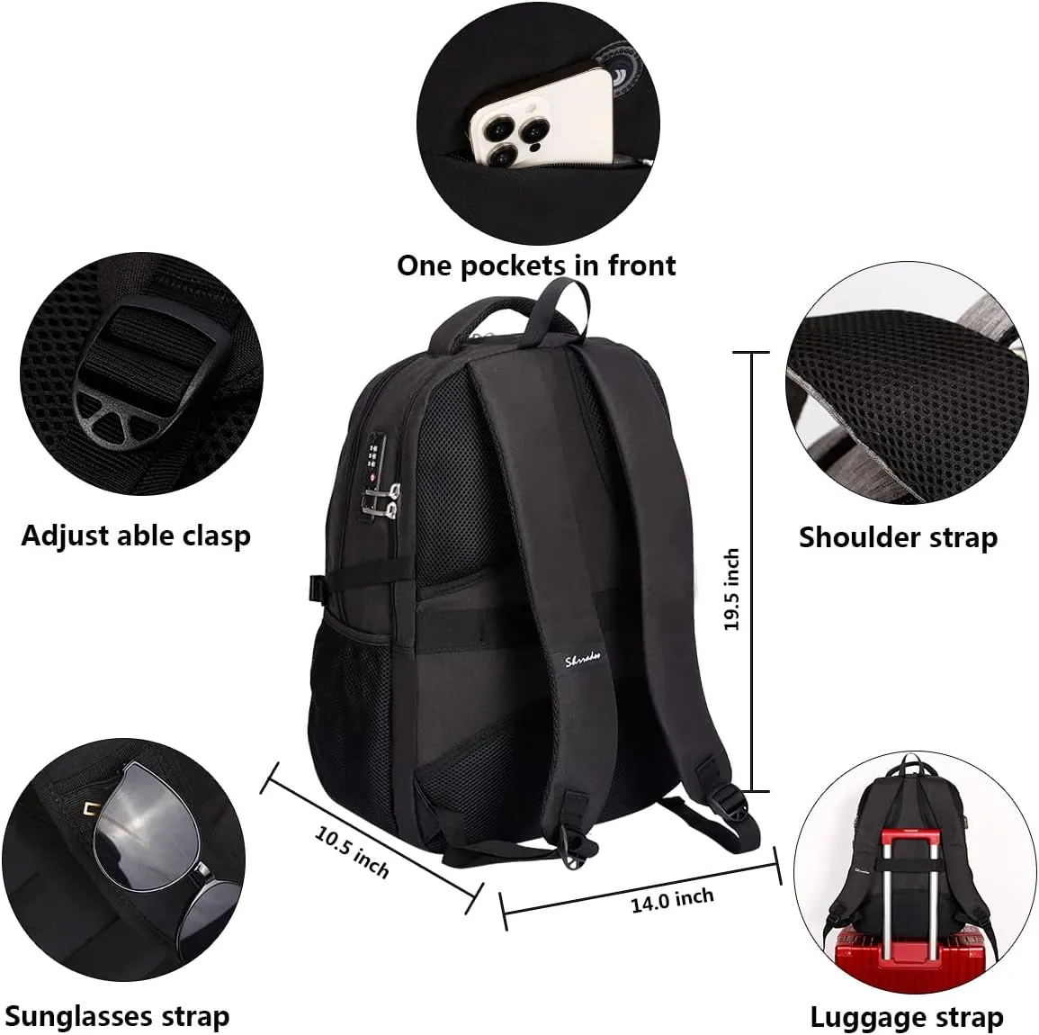 SHRRADOO Anti Theft Laptop Backpack Travel Backpacks with usb Charging Port for Women Men College Backpack Computer Bag Fits 17 Inch Laptop,Grey
