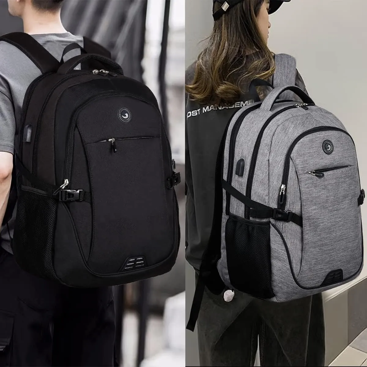 SHRRADOO Anti Theft Laptop Backpack Travel Backpacks with usb Charging Port for Women Men College Backpack Computer Bag Fits 17 Inch Laptop,Grey