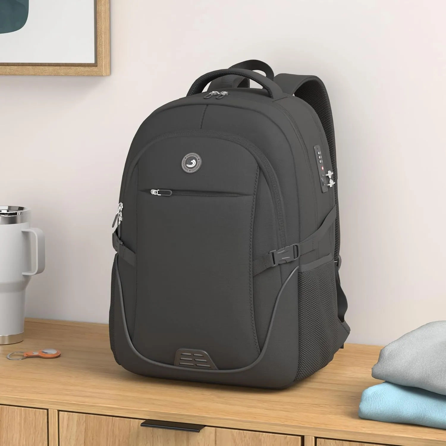 SHRRADOO Anti Theft Laptop Backpack Travel Backpacks with usb Charging Port for Women Men College Backpack Computer Bag Fits 17 Inch Laptop,Grey