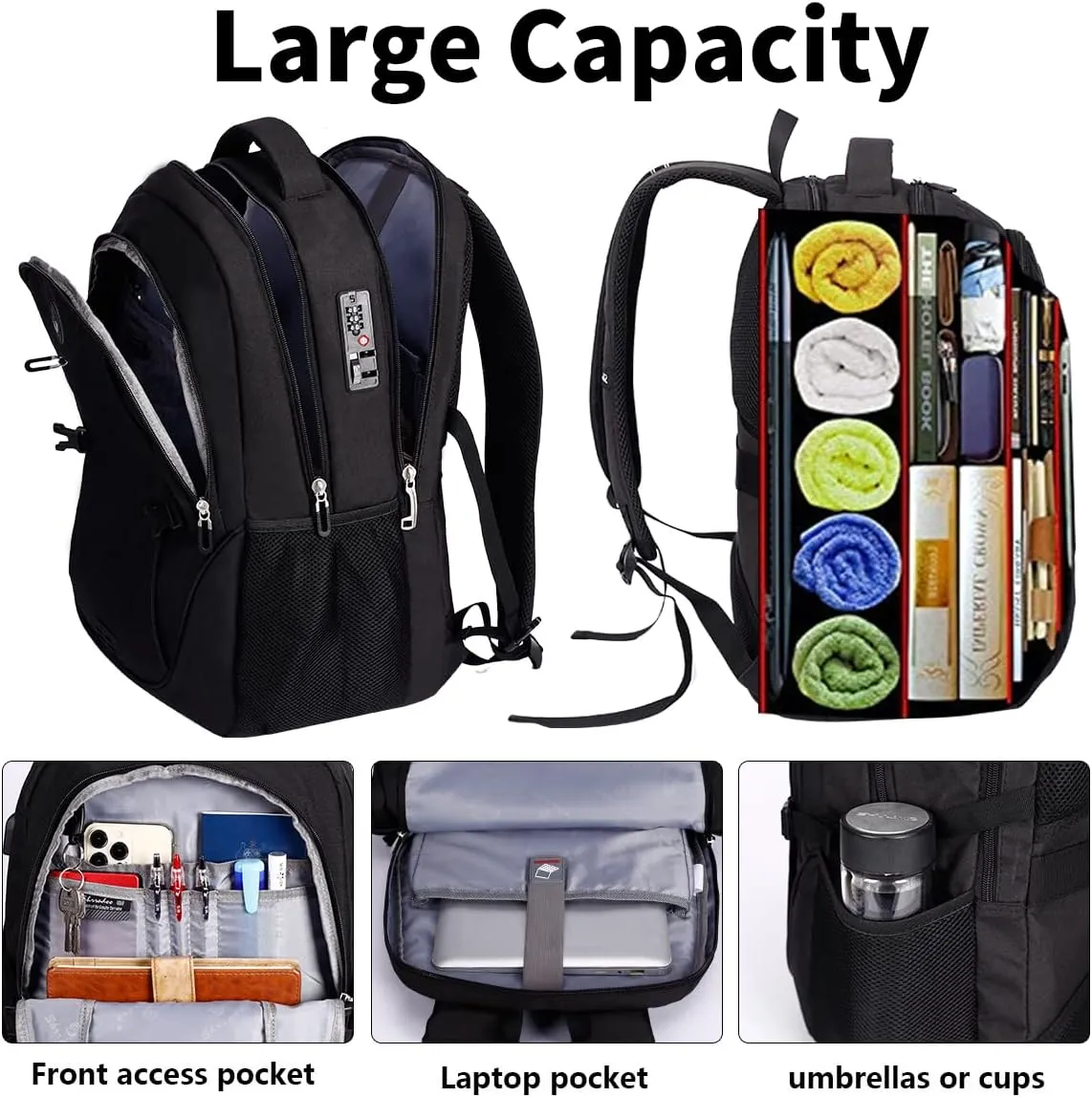 SHRRADOO Anti Theft Laptop Backpack Travel Backpacks with usb Charging Port for Women Men College Backpack Computer Bag Fits 17 Inch Laptop,Grey