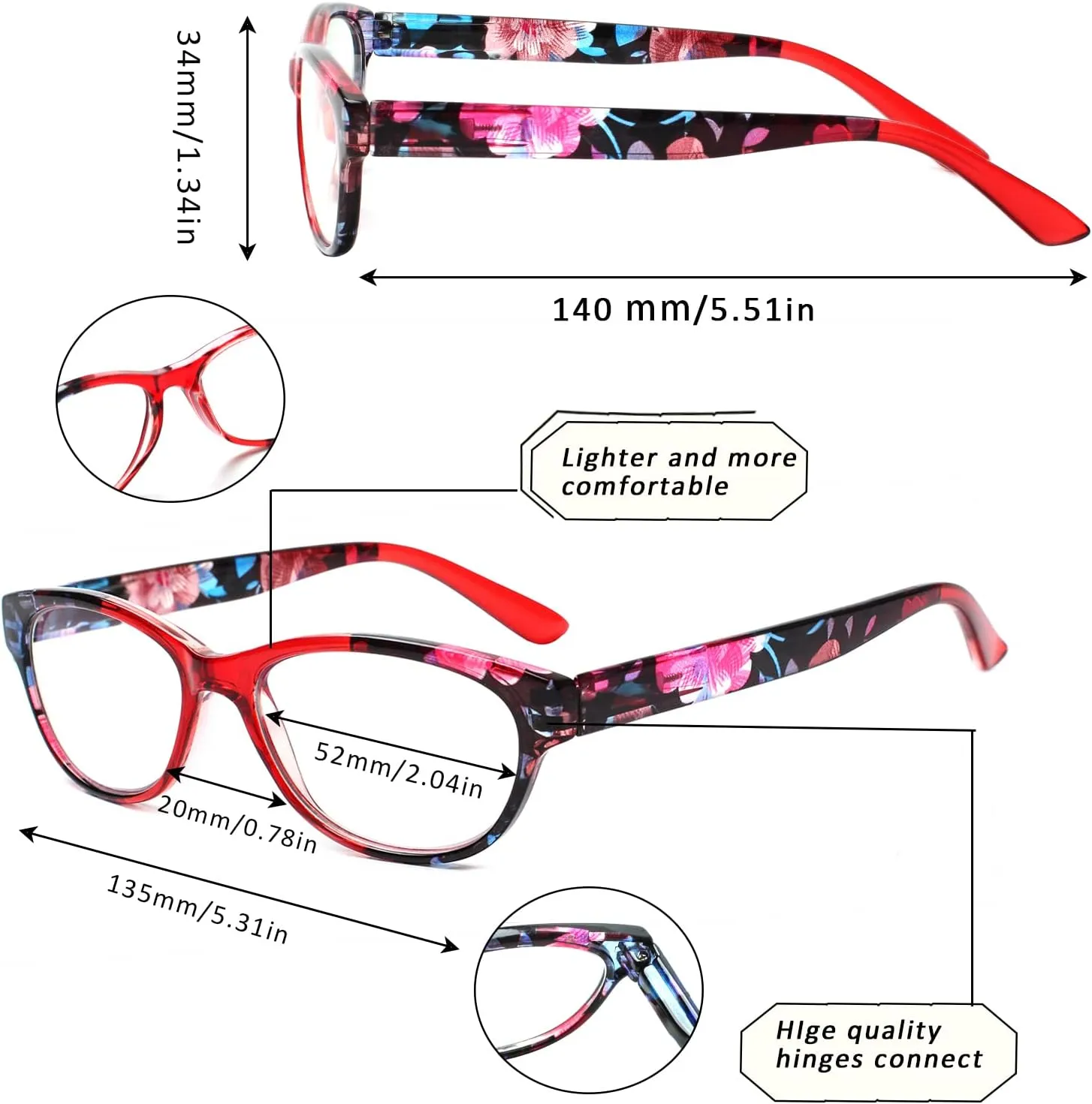 SIGVAN Ladies Cat Eye Reading Glasses 5 Pairs Blue Light Blocking Spring Hinge Fashion Pattern Print Readers for Women