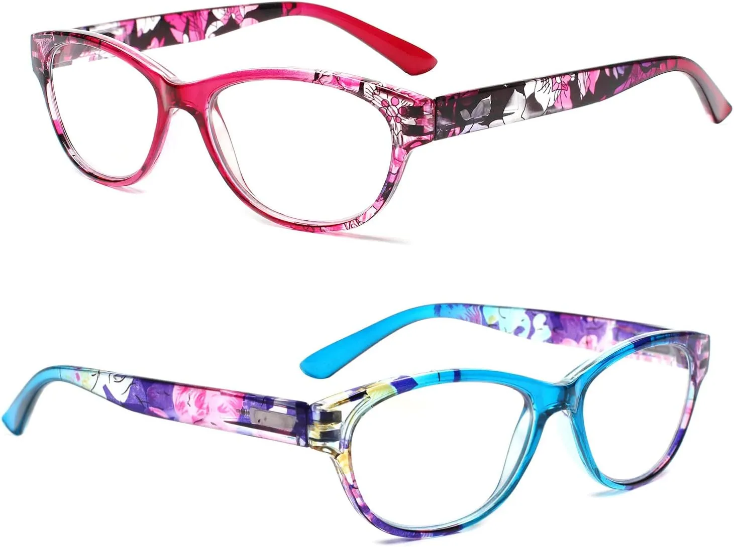 SIGVAN Ladies Cat Eye Reading Glasses 5 Pairs Blue Light Blocking Spring Hinge Fashion Pattern Print Readers for Women