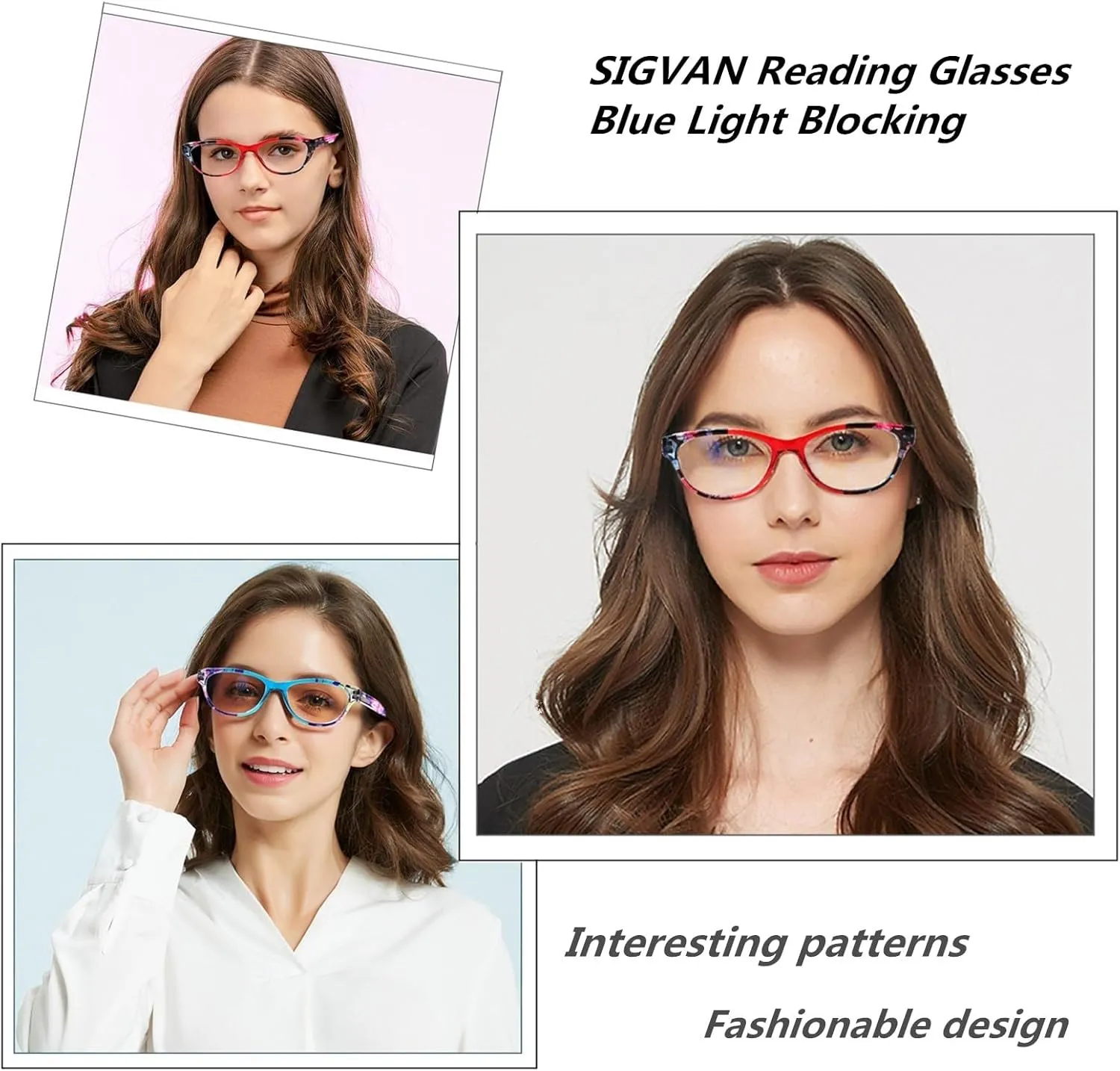 SIGVAN Ladies Cat Eye Reading Glasses 5 Pairs Blue Light Blocking Spring Hinge Fashion Pattern Print Readers for Women
