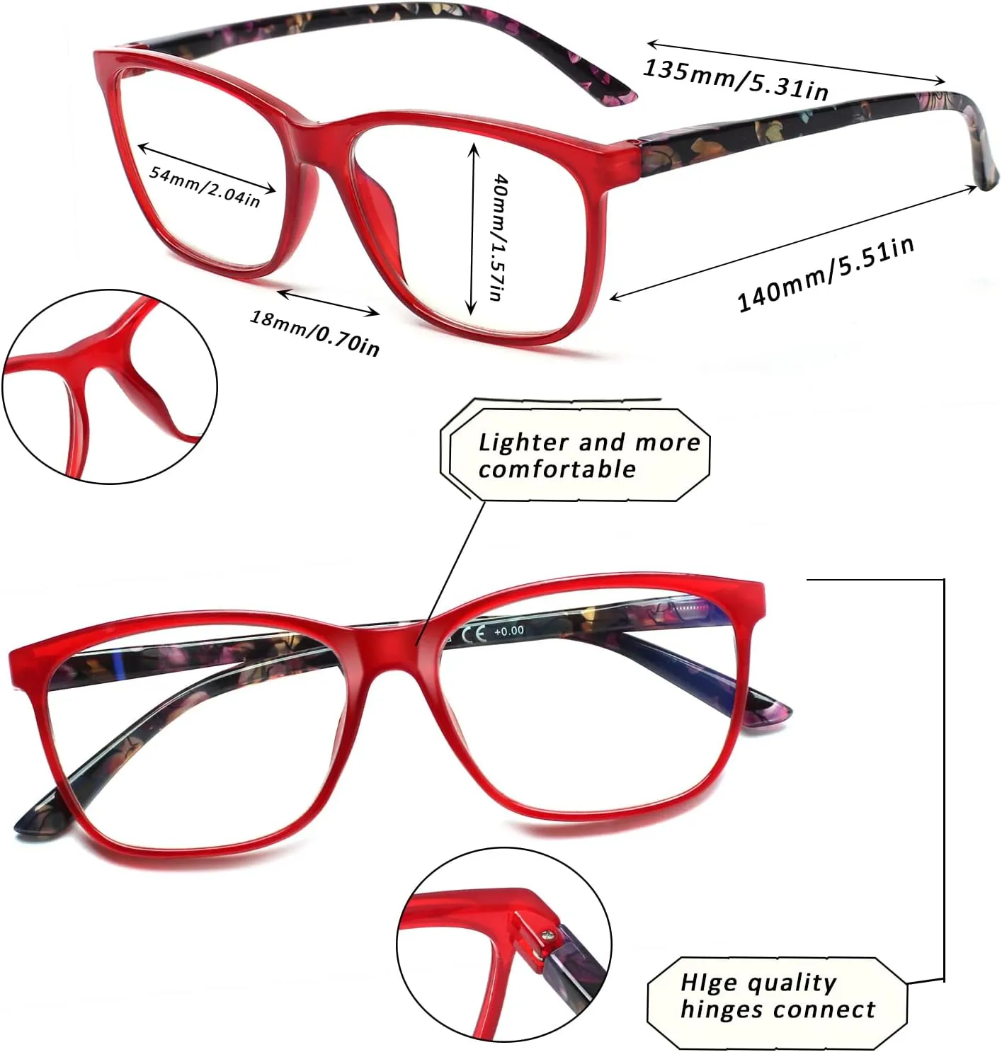 SIGVAN Ladies Reading Glasses Blue Light Blocking Spring Hinge Fashion Pattern Print Eyeglasses for Women