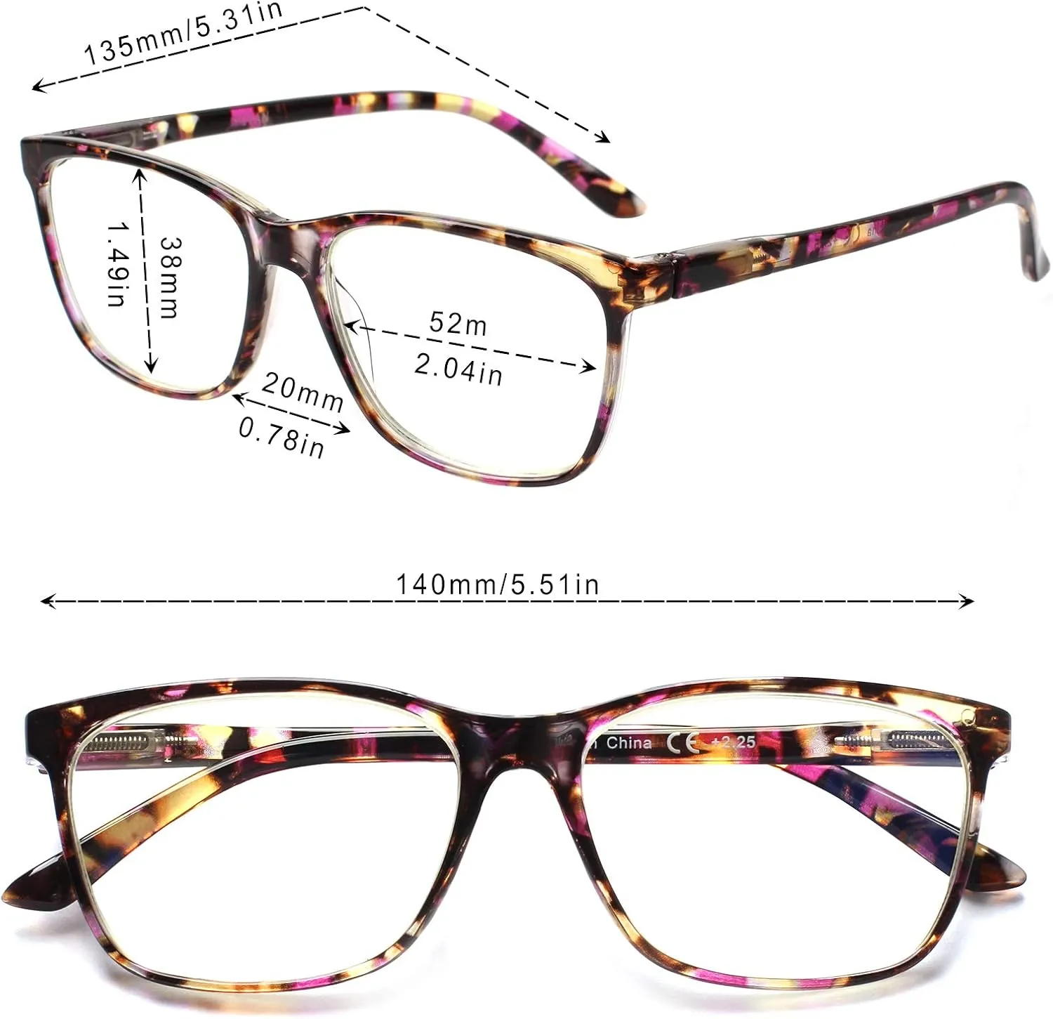 SIGVAN Ladies Reading Glasses Blue Light Blocking Spring Hinge Fashion Pattern Print Eyeglasses for Women