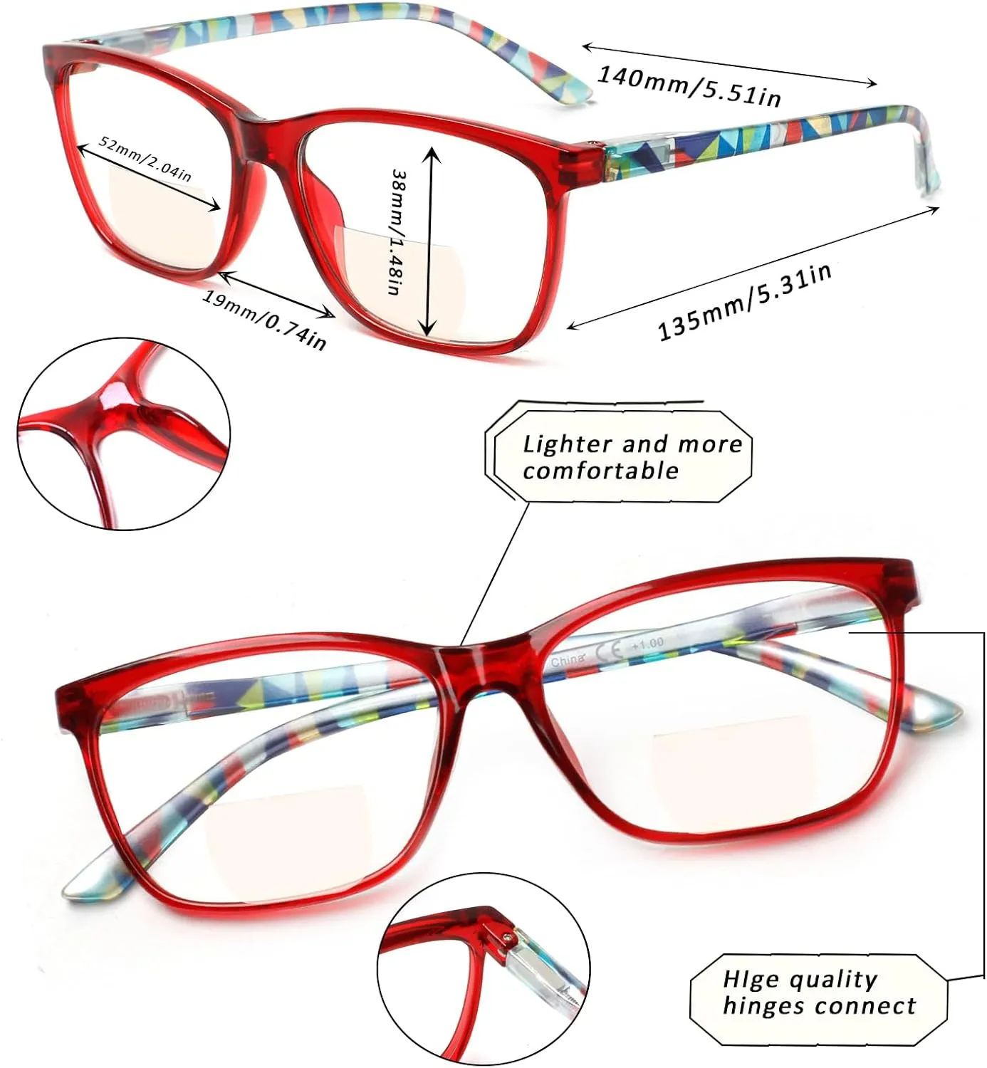 SIGVAN Ladies Reading Glasses Blue Light Blocking Spring Hinge Fashion Pattern Print Eyeglasses for Women