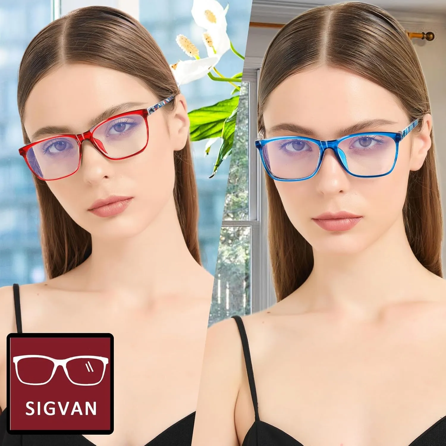 SIGVAN Ladies Reading Glasses Blue Light Blocking Spring Hinge Fashion Pattern Print Eyeglasses for Women
