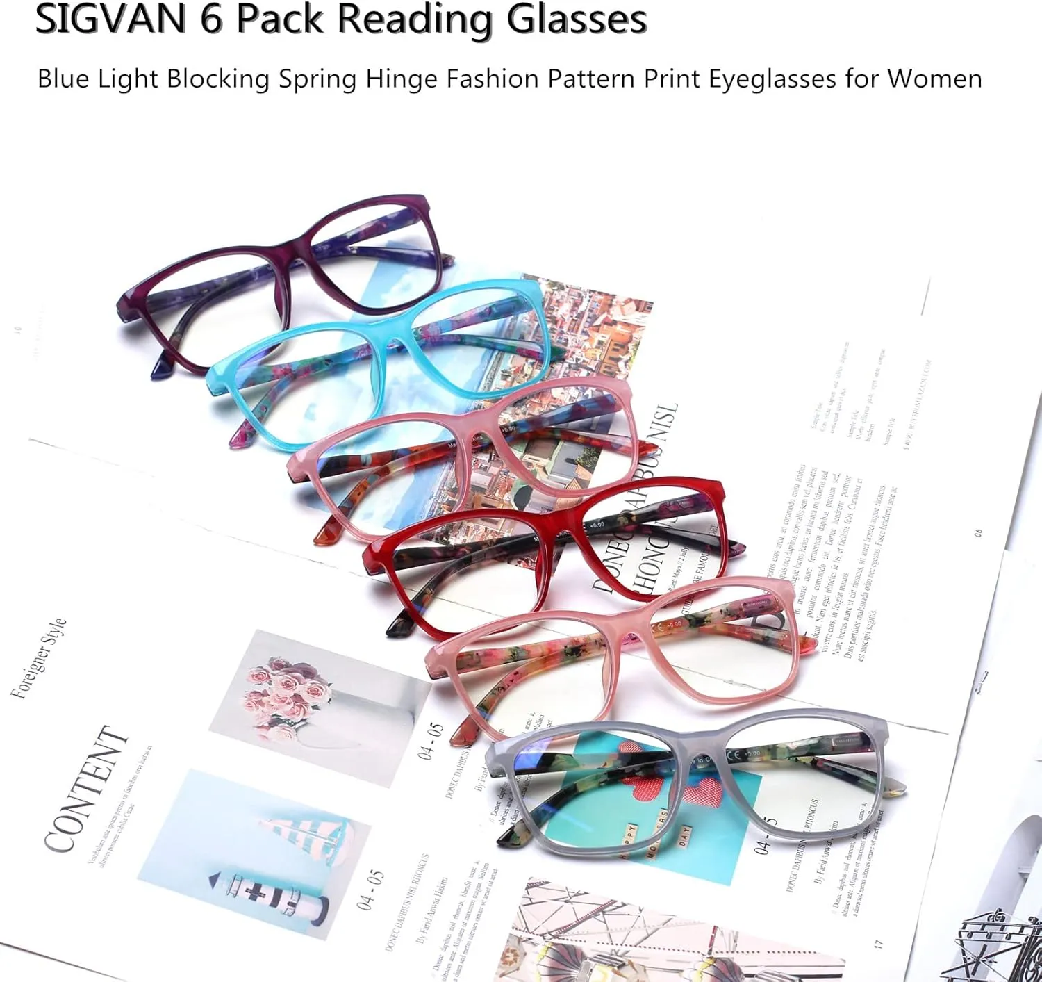 SIGVAN Ladies Reading Glasses Blue Light Blocking Spring Hinge Fashion Pattern Print Eyeglasses for Women