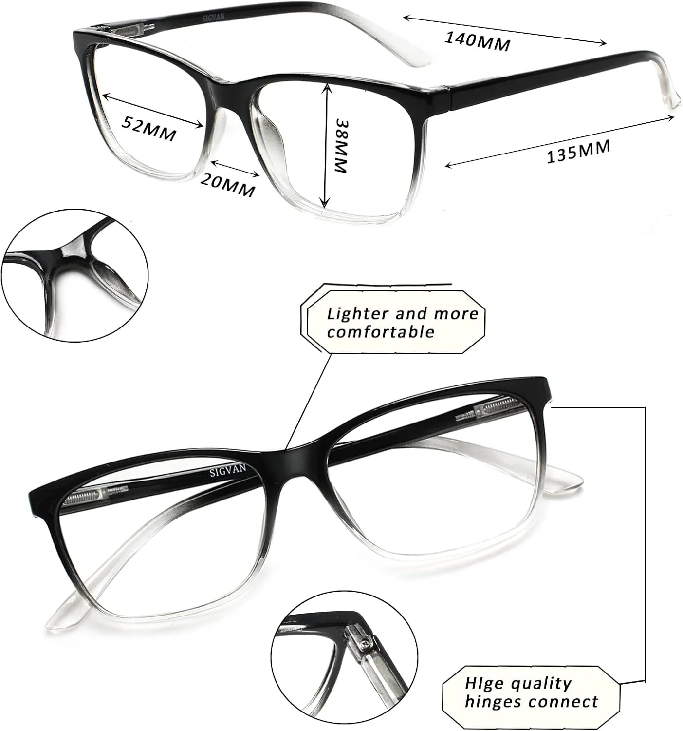 SIGVAN Ladies Reading Glasses Blue Light Blocking Spring Hinge Fashion Pattern Print Eyeglasses for Women