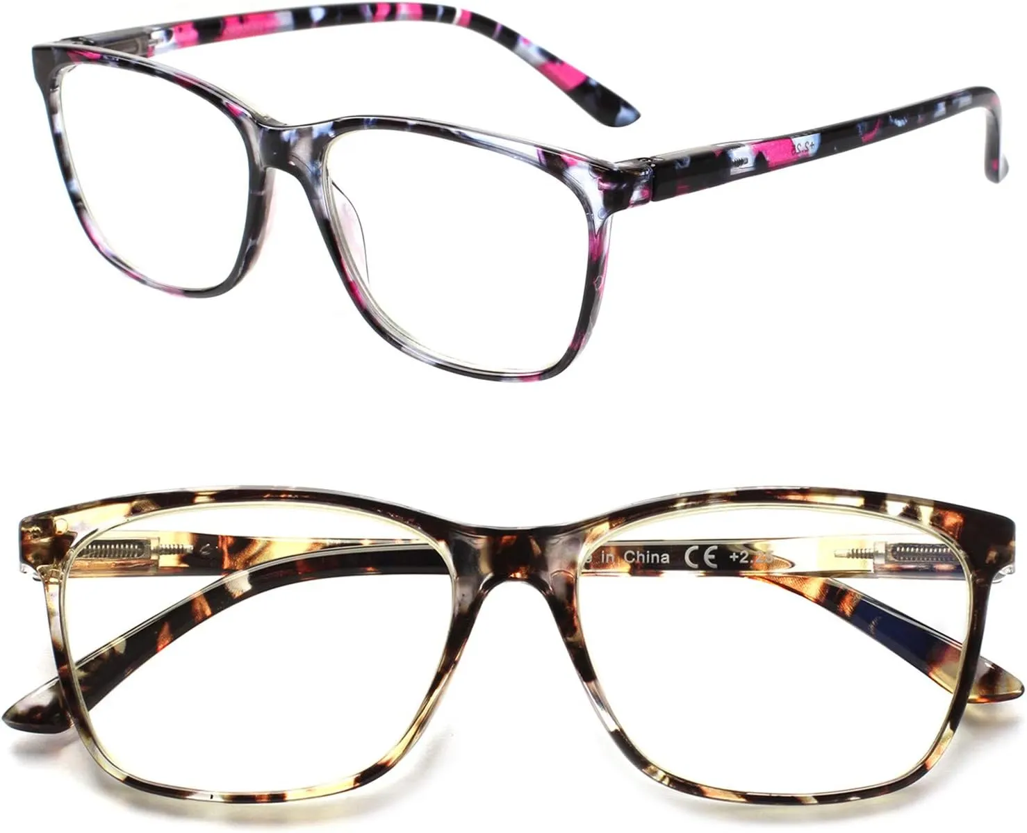 SIGVAN Ladies Reading Glasses Blue Light Blocking Spring Hinge Fashion Pattern Print Eyeglasses for Women