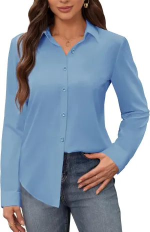 siliteelon Women's Stain Shield Dress Shirts Wrinkle Free Long Sleeve Shirts Solid Work Business Button Down Shirts