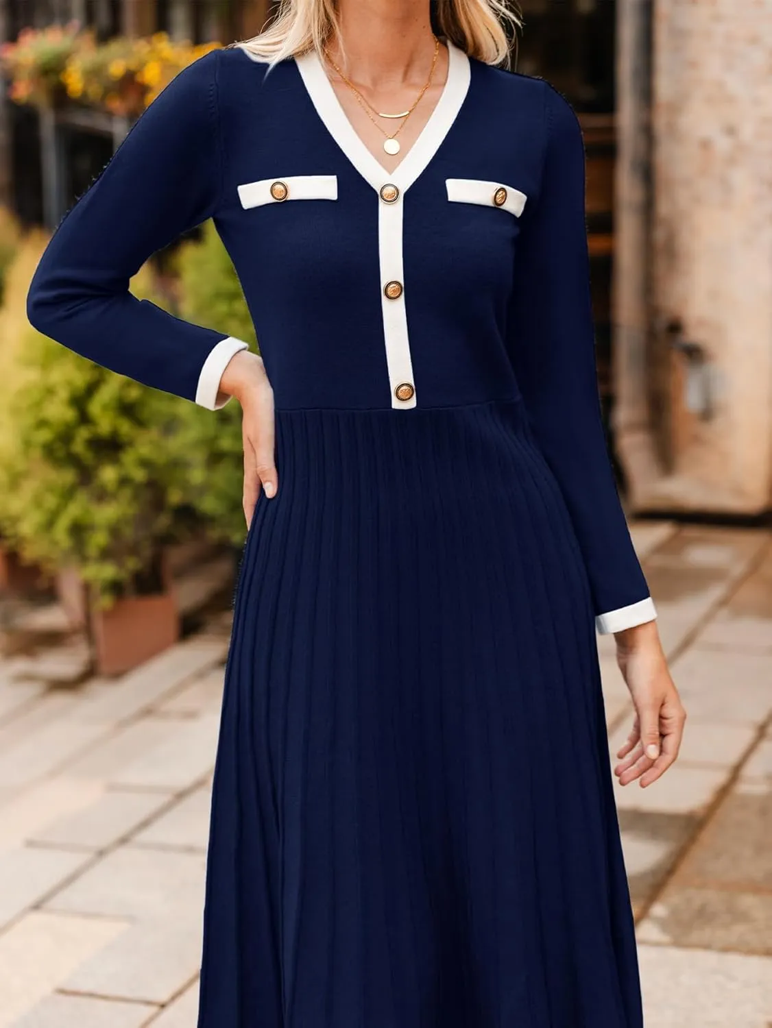 Simplee Women Long Sleeve Sweater Dress Ribbed Knit Formal Work Midi Dresses