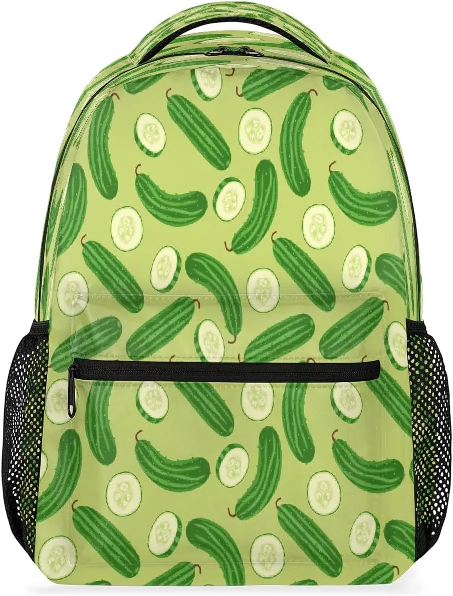 Slice Cucumber Green Fruit Vegetables Backpack Casual Laptop Backpack Shoulder Bag Lightweight Travel Daypack Bag College Bag for Women Men