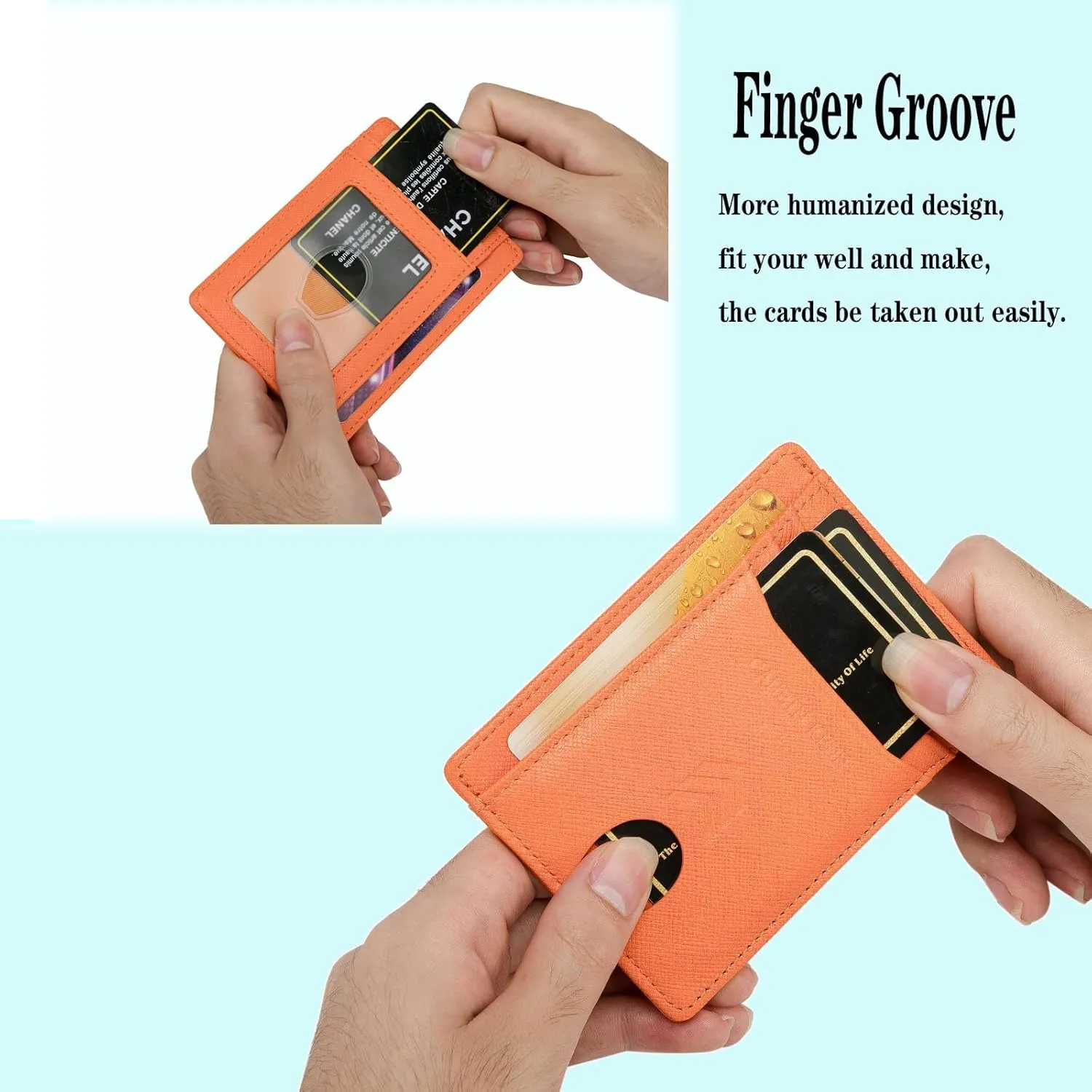 Slim Minimalist Wallet, Front Pocket Wallet, Credit Card Wallet Rfid Blocking,Small Leather Credit Card Holder For Men & Women (Cross Orange)